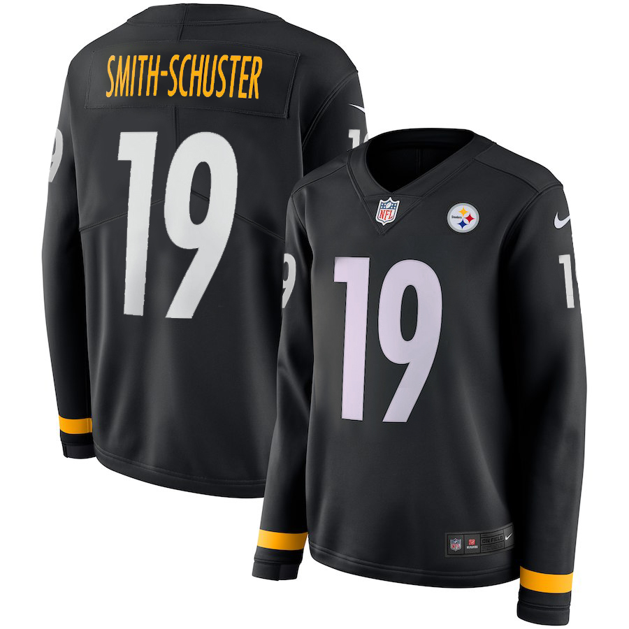 Women Pittsburgh Steelers #19 Smith schuster black Limited NFL Nike Therma Long Sleeve Jersey